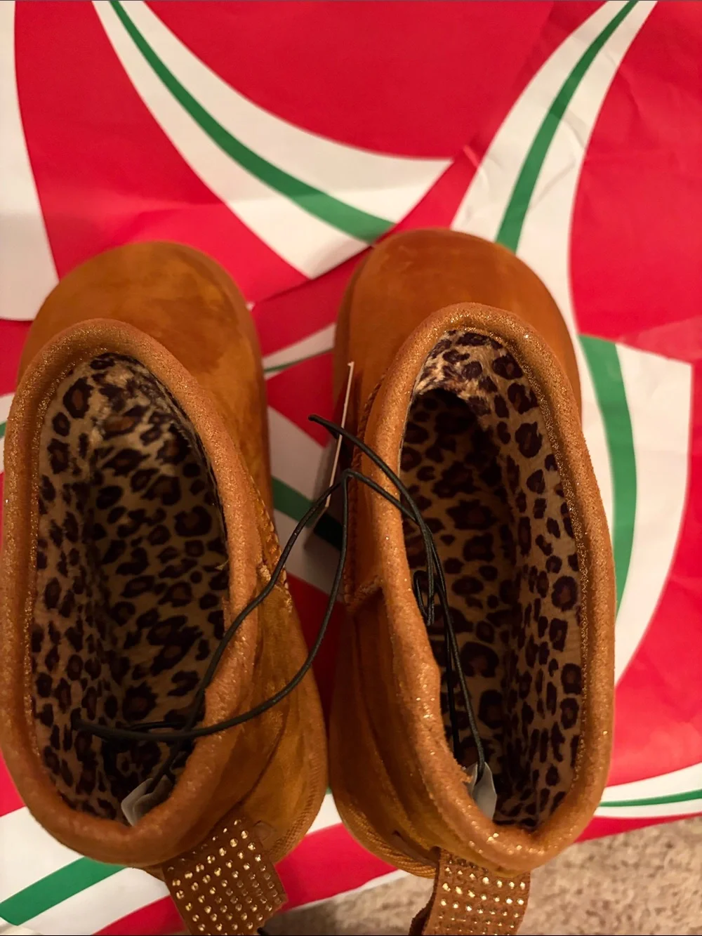 Vince Camuto Kids Chestnut Suede Ankle Boots with Leopard Lining